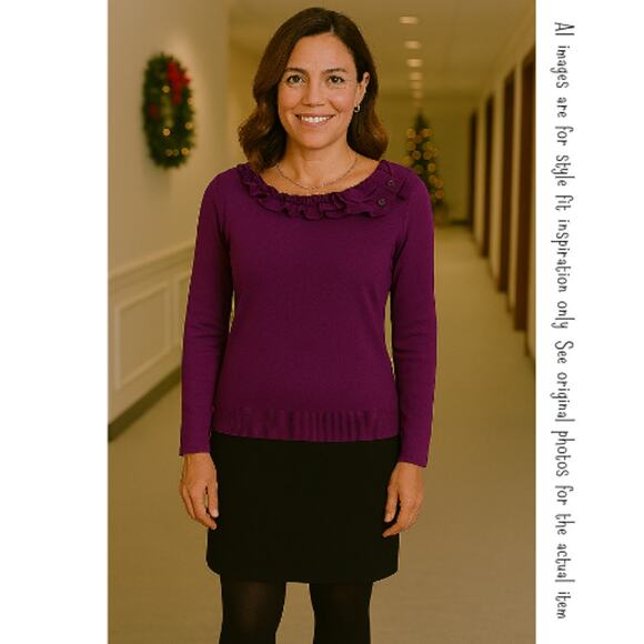 NEW YORK & COMPANY Purple Ruffle Trim Sweater, S - Picture 9 of 9